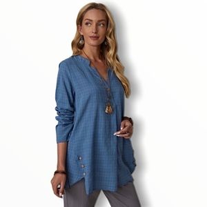 ✌🏼 #1304 Comfy Button Detailed Plaid Blouse